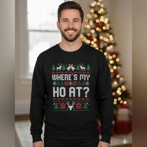 Unisex Holiday Black Crewneck Long Sleeve T-Shirt Small/Medium